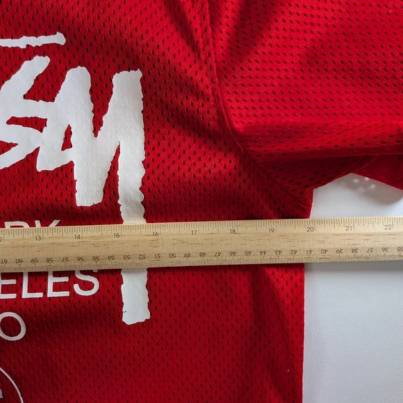 Stussy Mesh T-Shirt Men's S Red White City Logo Streetwear Jersey Tee - Picture 5 of 7
